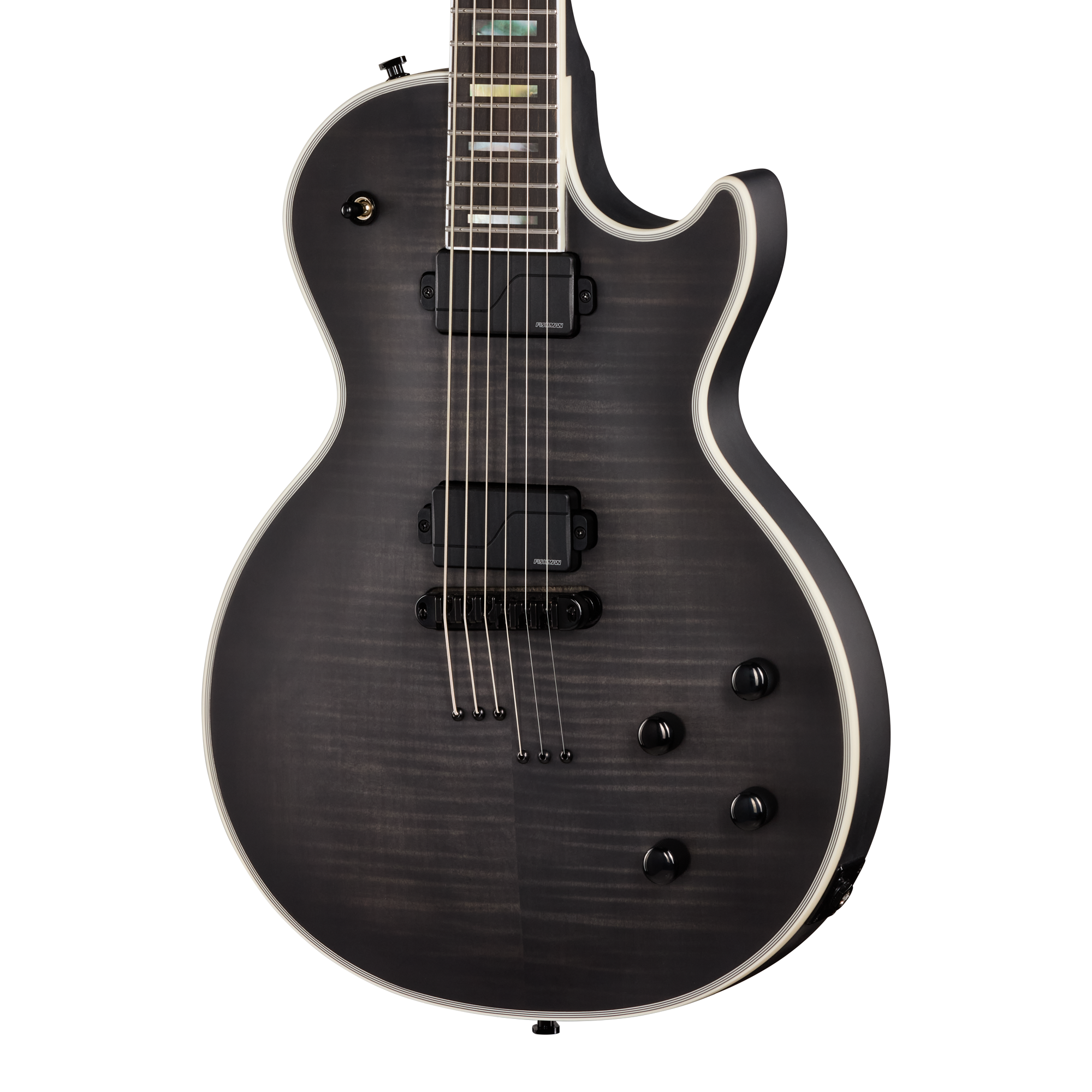 E-Gitarre, schwarzes Finish, massiver Korpus, zwei Tonabnehmer, Single-Cut-Form